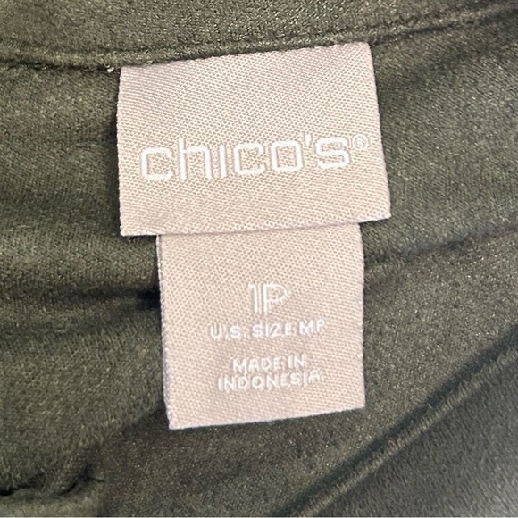 Chico’s Olive Green”Suede”Top. Mock turtleneck.Ties on the 3/4 length sleeves. - Picture 2 of 6